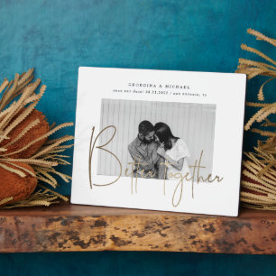 金ゴールドスクリプト1枚の写真の保存日付婚約 フォトプラーク