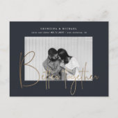 金ゴールドスクリプト1枚の写真の保存日付婚約 ポストカード (正面)