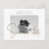 金ゴールドスクリプト1枚の写真の日付を保存 ポストカード (正面)