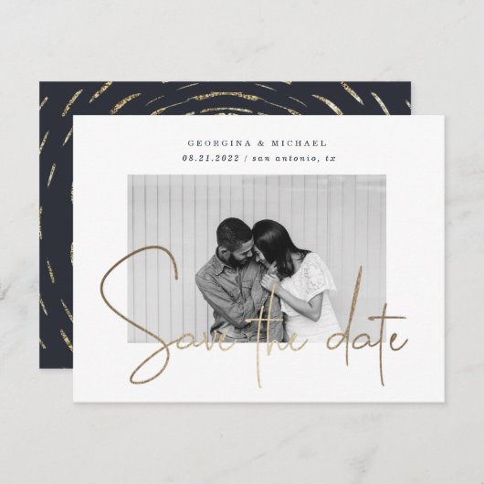 金ゴールドスクリプト1枚の写真を保存する日付はがき (正面/裏面)