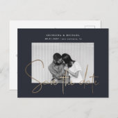 金ゴールドスクリプト1枚の写真を保存する日付はがき ポストカード (正面/裏面)