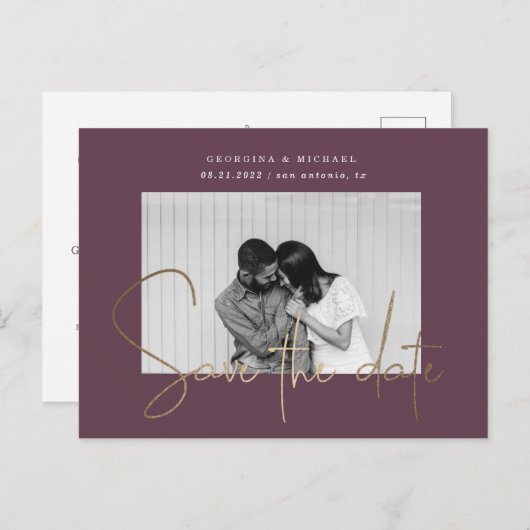 金ゴールドスクリプト1枚の写真を保存する日付はがき ポストカード (正面/裏面)