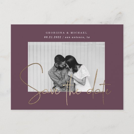 金ゴールドスクリプト1枚の写真を保存する日付はがき ポストカード (正面)