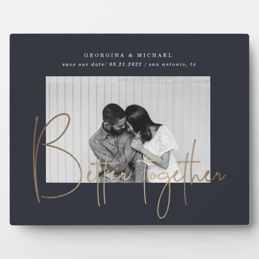 金ゴールドスクリプト1枚の写真を保存する日付婚約pla フォトプラーク (正面)