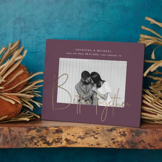 金ゴールドスクリプト1枚の写真を保存する日付婚約pla フォトプラーク (側面)