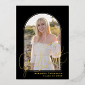 金ゴールドスクリプト2枚の写真の卒業テンプレート 箔招待状 (正面)