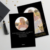 金ゴールドスクリプト2枚の写真の卒業テンプレート 箔招待状