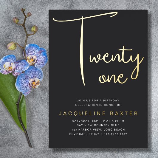 金ゴールドスクリプト21歳の誕生日パーティー 箔招待状