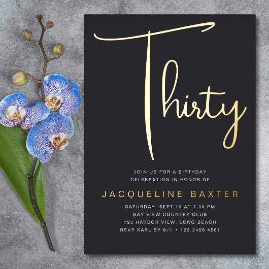 金ゴールドスクリプト30th誕生日パーティー 箔招待状