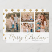 金ゴールドスクリプト4写真メリークリスマスフラット シーズンカード (正面/裏面)