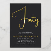 金ゴールドスクリプト40th誕生日パーティー 箔招待状 (正面)