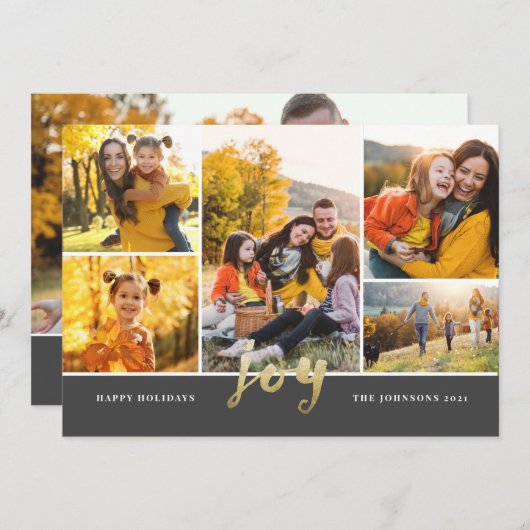 金ゴールドスクリプト6写真メリークリスマスホリデーカード シーズンカード (正面/裏面)