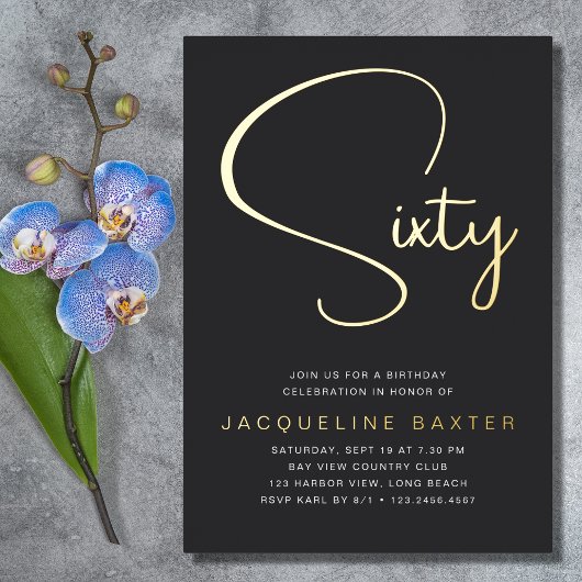 金ゴールドスクリプト60th誕生日パーティー 箔招待状