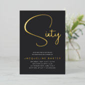 金ゴールドスクリプト60th誕生日パーティー 箔招待状 (立ち正面)