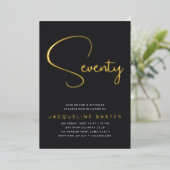 金ゴールドスクリプト70th誕生日パーティー 箔招待状 (立ち正面)
