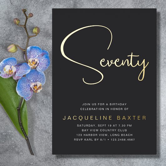 金ゴールドスクリプト70th誕生日パーティー 箔招待状