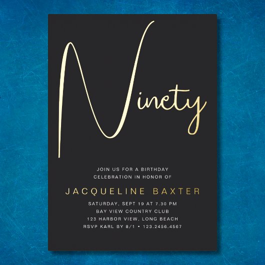 金ゴールドスクリプト90th誕生日パーティー 箔招待状