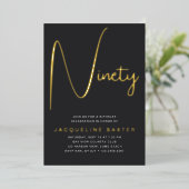 金ゴールドスクリプト90th誕生日パーティー 箔招待状 (立ち正面)