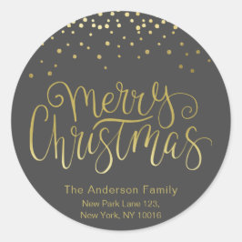 金ゴールドスクリプト&紙吹雪クリスマス差出人住所 ラウンドシール