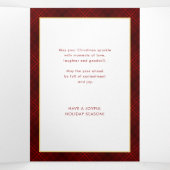 金ゴールドスクリプト |赤い格子縞 |写真 三つ折りカード (内部中)