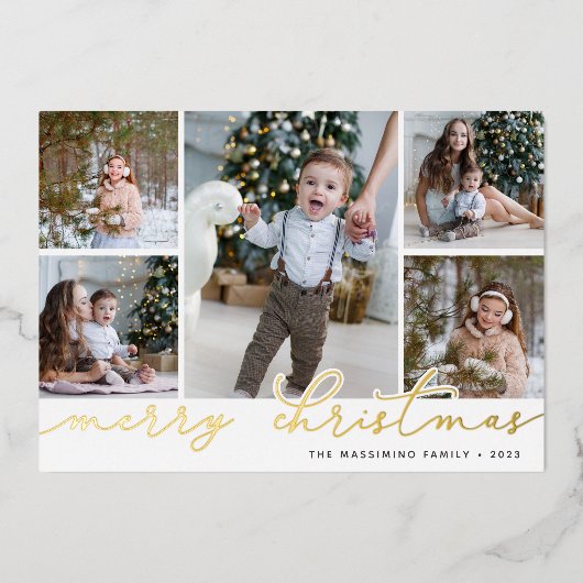 金ゴールドスクリプト | 5フォトコラージュ 箔シーズンカード (正面)