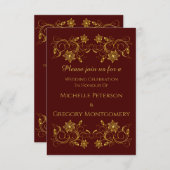 金ゴールドスクリプトBurgundy & Filigree 結婚's 招待状 (正面/裏面)