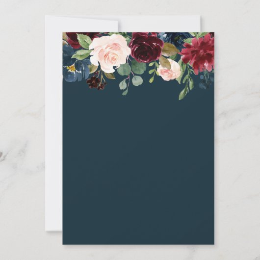 金ゴールドスクリプトburgundy navy 25結婚周年 招待状 (裏面)