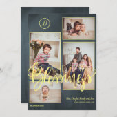 金ゴールドスクリプトchalkboard 4写真コラージュのクリスマス シーズンカード (正面/裏面)