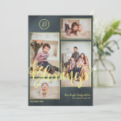 金ゴールドスクリプトchalkboard 4写真コラージュのクリスマス シーズンカード (スタンド正面)