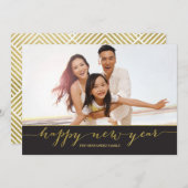 金ゴールドスクリプトHappy New Yearフォトカード シーズンカード (正面/裏面)