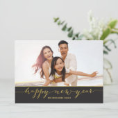 金ゴールドスクリプトHappy New Yearフォトカード シーズンカード (スタンド正面)