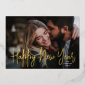 金ゴールドスクリプトHappy New Year写真 箔シーズンカード (正面)