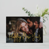 金ゴールドスクリプトHappy New Year写真 箔シーズンカード (立ち正面)