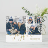 金ゴールドスクリプトJoyful 4フォトクリスマスホリデーカード シーズンカード (スタンド正面)