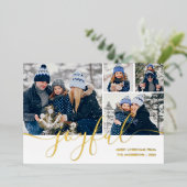 金ゴールドスクリプトJoyful 4フォトクリスマス金ゴールド 箔シーズンカード (立ち正面)