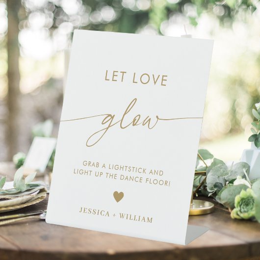 金ゴールドスクリプトLove Glowの結婚Glow Stickサイン 台座サイン
