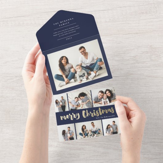 金ゴールドスクリプトmerry 数々の christmas photoholiday al オールインワン招待状 (貼ってはがせる)