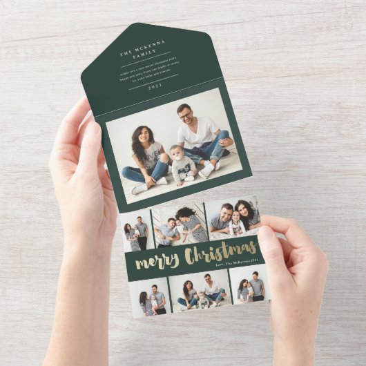 金ゴールドスクリプトmerry 数々の christmas photoholiday al オールインワン招待状 (貼ってはがせる)