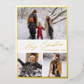 金ゴールドスクリプトMerry Christmas 3写真コラージュ 箔シーズンカード (正面)