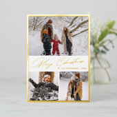 金ゴールドスクリプトMerry Christmas 3写真コラージュ 箔シーズンカード (立ち正面)
