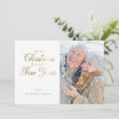 金ゴールドスクリプトMerry Christmas & Happy New Year写真 シーズンカード (スタンド正面)