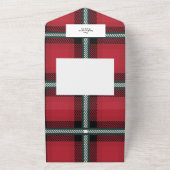 金ゴールドスクリプトmerry christmas redタータンチェック写真 オールインワン招待状 (外側)