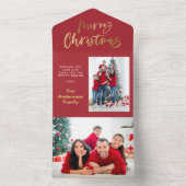 金ゴールドスクリプトmerry christmas redタータンチェック写真 オールインワン招待状 (内側)