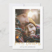 金ゴールドスクリプトmerry christmas redタータンチェック写真 シーズンカード (正面)