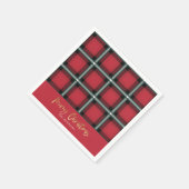 金ゴールドスクリプトmerry christmas redタータンチェック スタンダードカクテルナプキン (角)