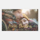 金ゴールドスクリプトmerry christmas stars photo エレガント 長方形シール (正面)