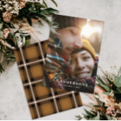 金ゴールドスクリプトmustard plaid backer 1写真クリスマス シーズンカード