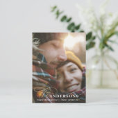 金ゴールドスクリプトred plaid thankgiving 1 photo holida シーズンポストカード (スタンド正面)