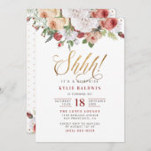 金ゴールドスクリプトShh!驚きの誕生日パーティーだ 招待状 (正面/裏面)