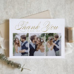 金ゴールドスクリプトThree Photo Collage 結婚's サンキューカード<br><div class="desc">金ゴールドスクリプトThree Photo Collage結婚のサンキューカード |この感謝していカスタマイズ可能な写真コラージュのサンキューカードで、特別な日の一部として家族や友人に送信する。金ゴールドスエレガントクリプトとシンプルタイポグラフィ。あなたパーソナライズされた自身の詳細を追加し、あなたの写真をお気に入りの特集結婚することによって。</div>